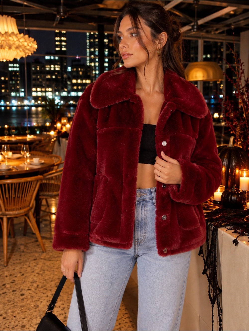 NWT Burgundy Wine Red Faux Mink Fur Coat Jacket S Urban Republic Holiday Glam